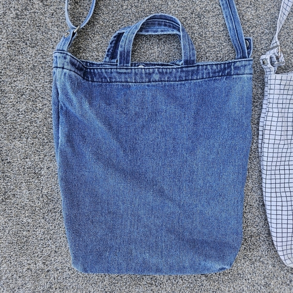 LOT BAGGU Denim Duck Bag and White Checkered Grocery Tote Shoulder Bag Purse - Picture 2 of 16